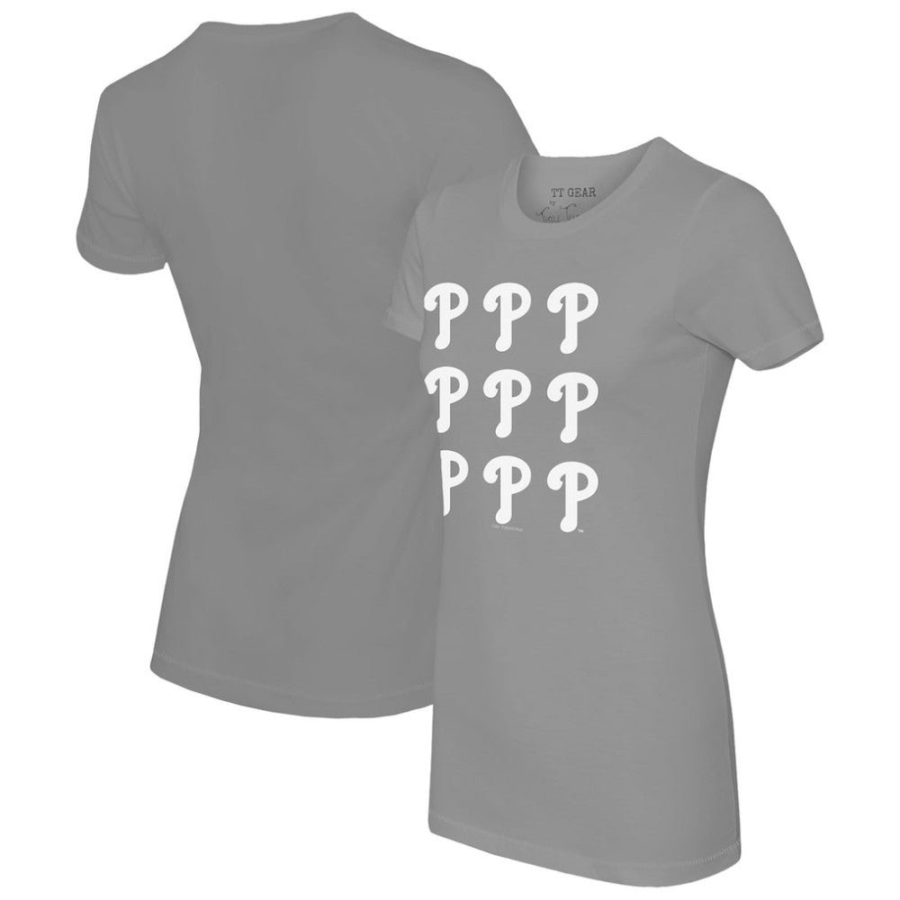 Philadelphia Phillies Tiny Turnip Women's Logo Grid  T-Shirt - Gray