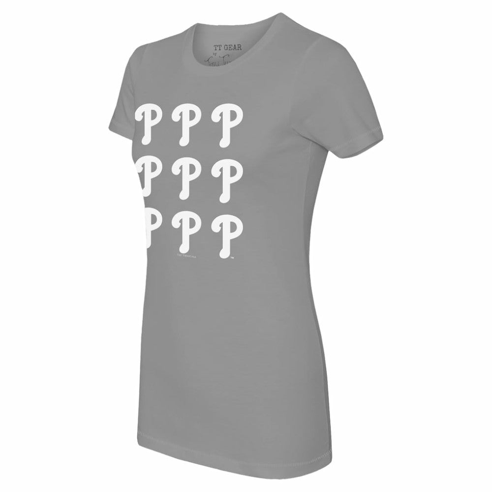 Philadelphia Phillies Tiny Turnip Women's Logo Grid  T-Shirt - Gray
