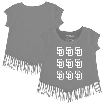 San Diego Padres Tiny Turnip Girls Youth Logo Grid Fringe T-Shirt - Gray
