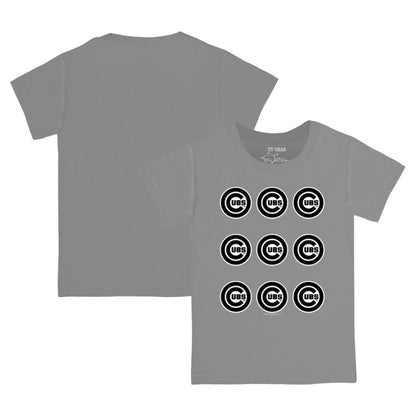 Chicago Cubs Tiny Turnip Youth Logo Grid  T-Shirt - Gray