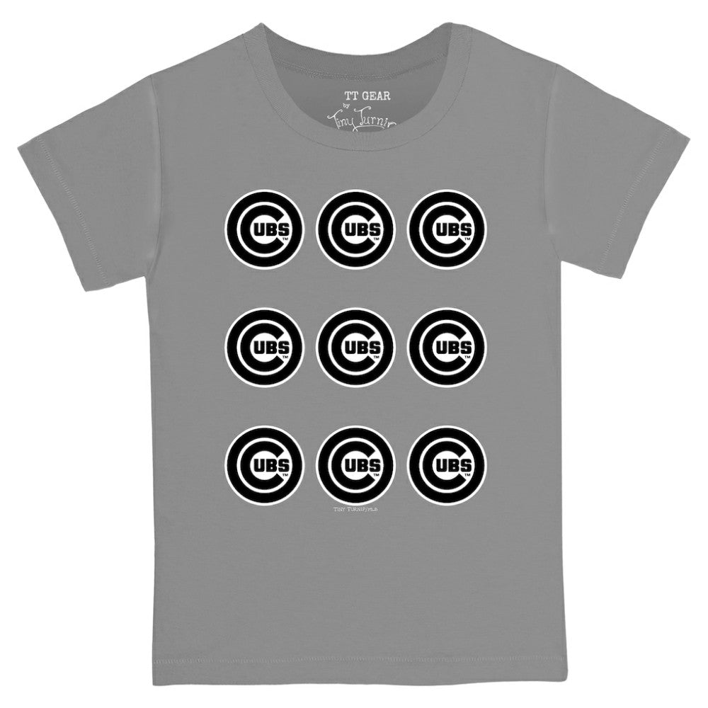 Chicago Cubs Tiny Turnip Youth Logo Grid  T-Shirt - Gray