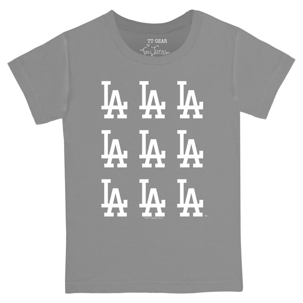 Los Angeles Dodgers Tiny Turnip Youth Logo Grid  T-Shirt - Gray
