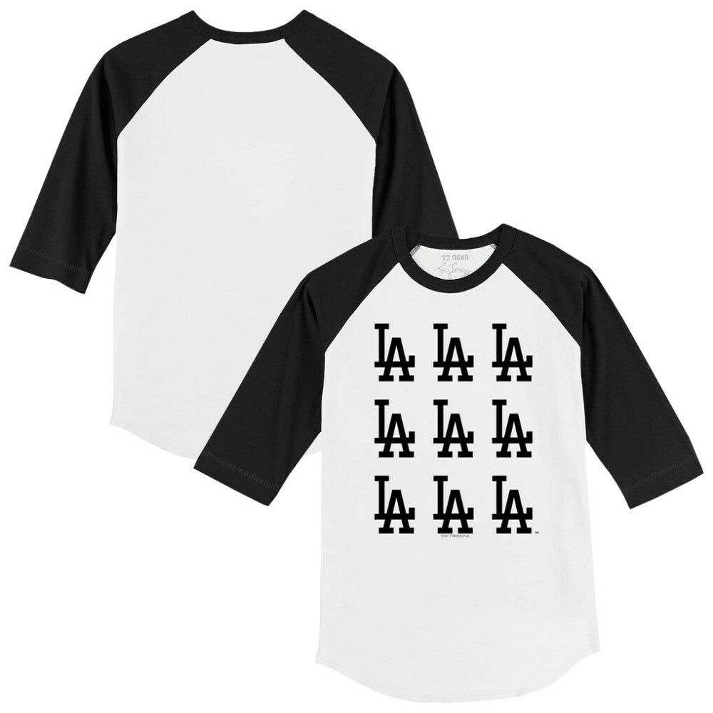 Los Angeles Dodgers Tiny Turnip Youth Logo Grid Raglan 3/4-Sleeve T-Shirt - White/Black