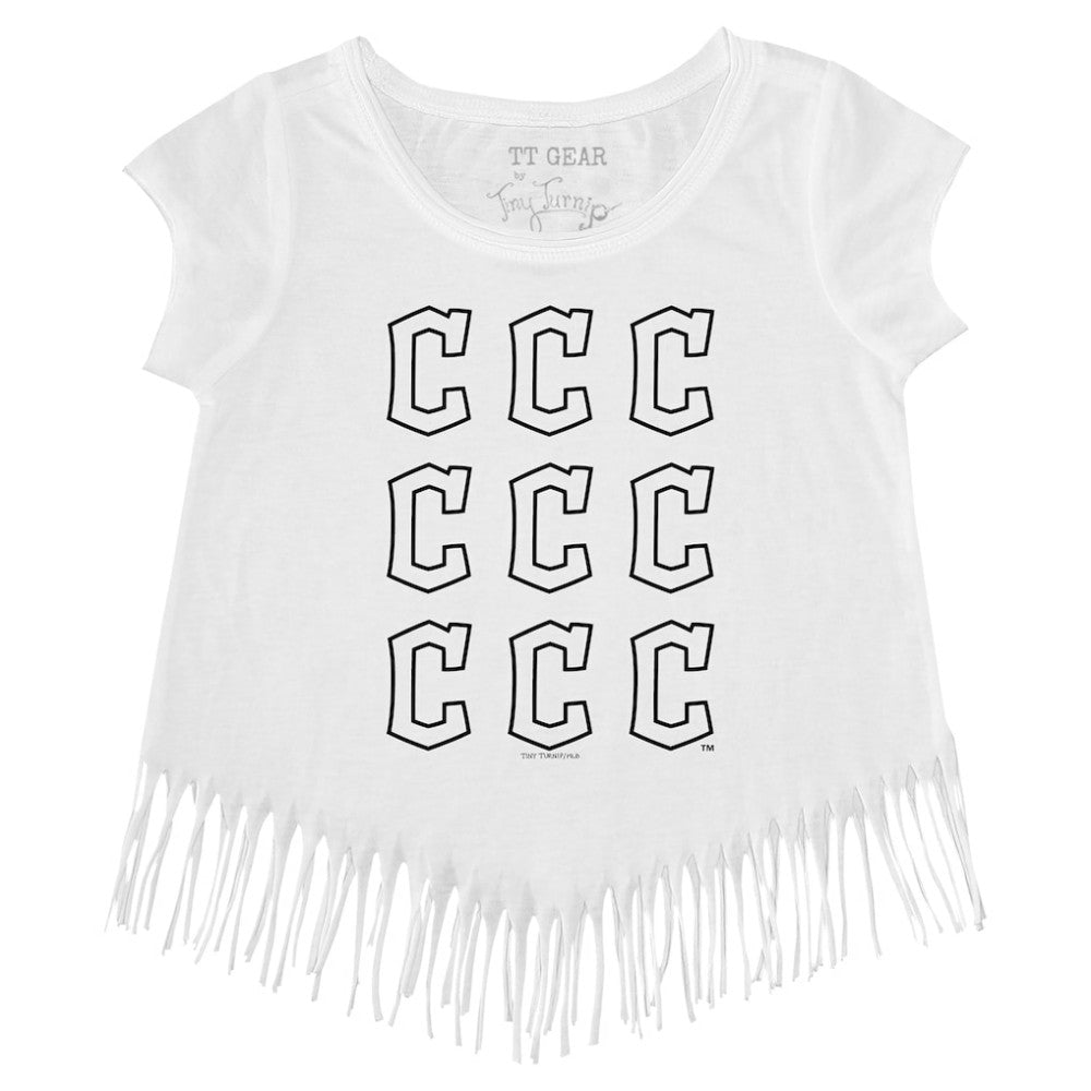 Cleveland Guardians Tiny Turnip Girls Youth Logo Grid Fringe T-Shirt - White