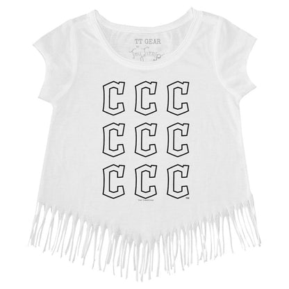 Cleveland Guardians Tiny Turnip Girls Youth Logo Grid Fringe T-Shirt - White