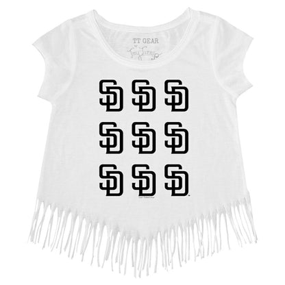 San Diego Padres Tiny Turnip Girls Youth Logo Grid Fringe T-Shirt - White