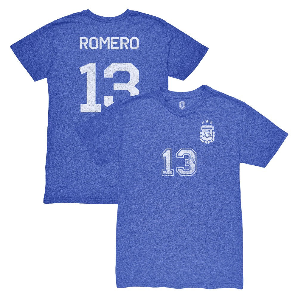 Cristian Romero Argentina National Team 1863FC Player Vintage Tri-Blend T-Shirt - Blue on sale