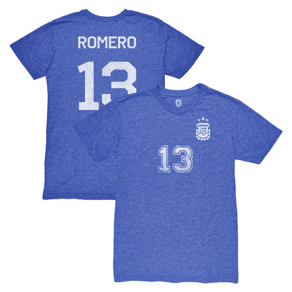 Cristian Romero Argentina National Team 1863FC Player Vintage Tri-Blend T-Shirt - Blue on sale