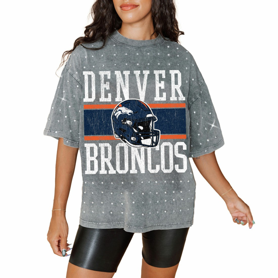 Denver Broncos Gameday Couture Women's Oversized Mini Rhinestone Classic T-Shirt - Gray discount