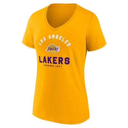 Los Angeles Lakers Logo Athletic Women's Unrivaled V-Neck T-Shirt - Gold cheap
