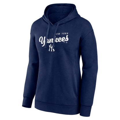 New York Yankees Logo Athletic Women's Logo Triumphant V-Neck Pullover Hoodie - Navy