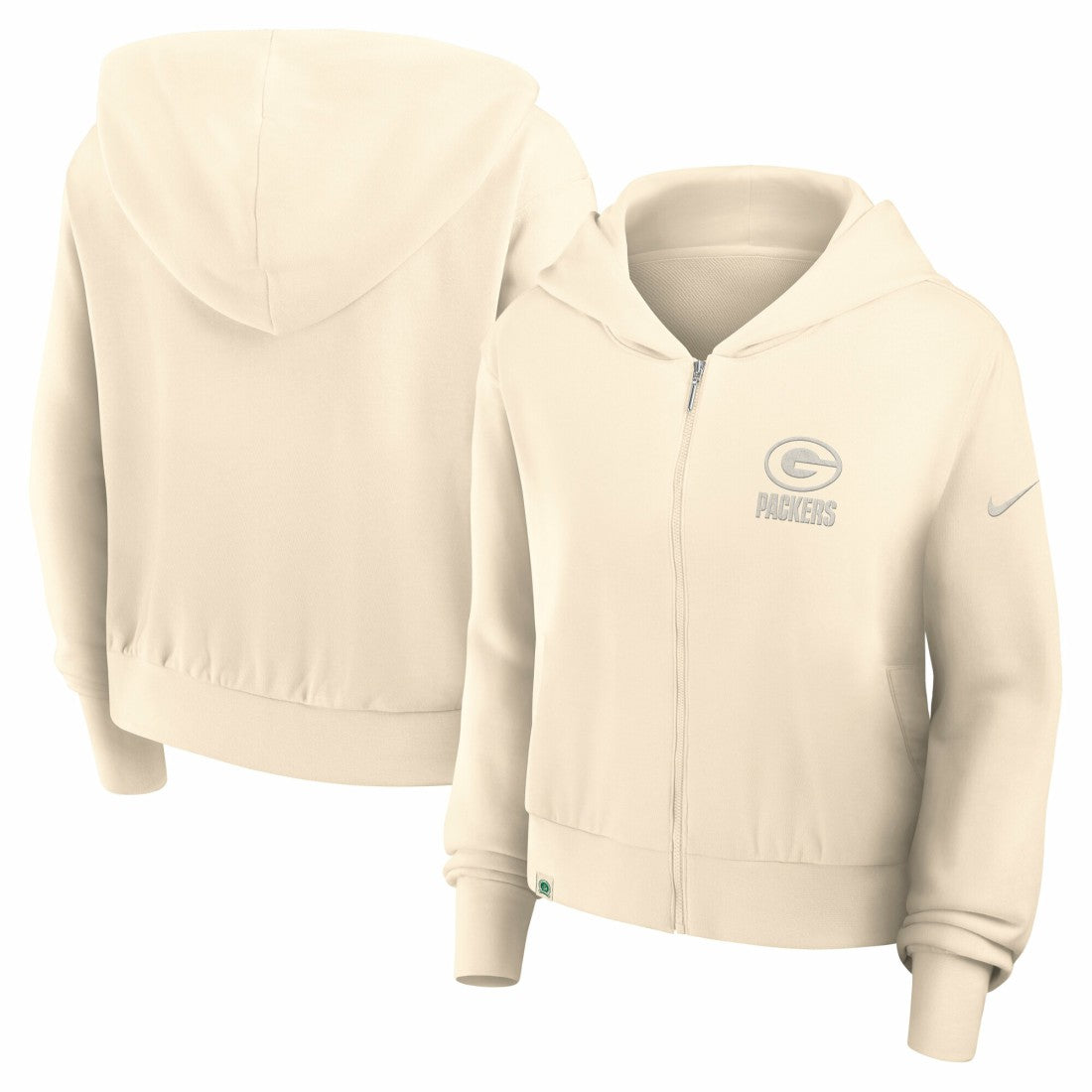 Green Bay Packers Women's Glory Cropped Full-Zip Hoodie - Cream | Nike cheap