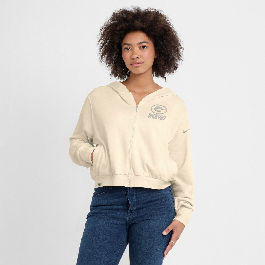 Green Bay Packers Women's Glory Cropped Full-Zip Hoodie - Cream | Nike cheap