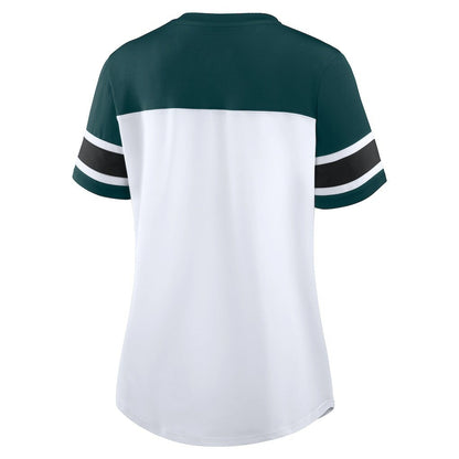 Philadelphia Eagles Women's Athena Rhinestone Lace-Up V-Neck T-Shirt - White/Midnight Green online