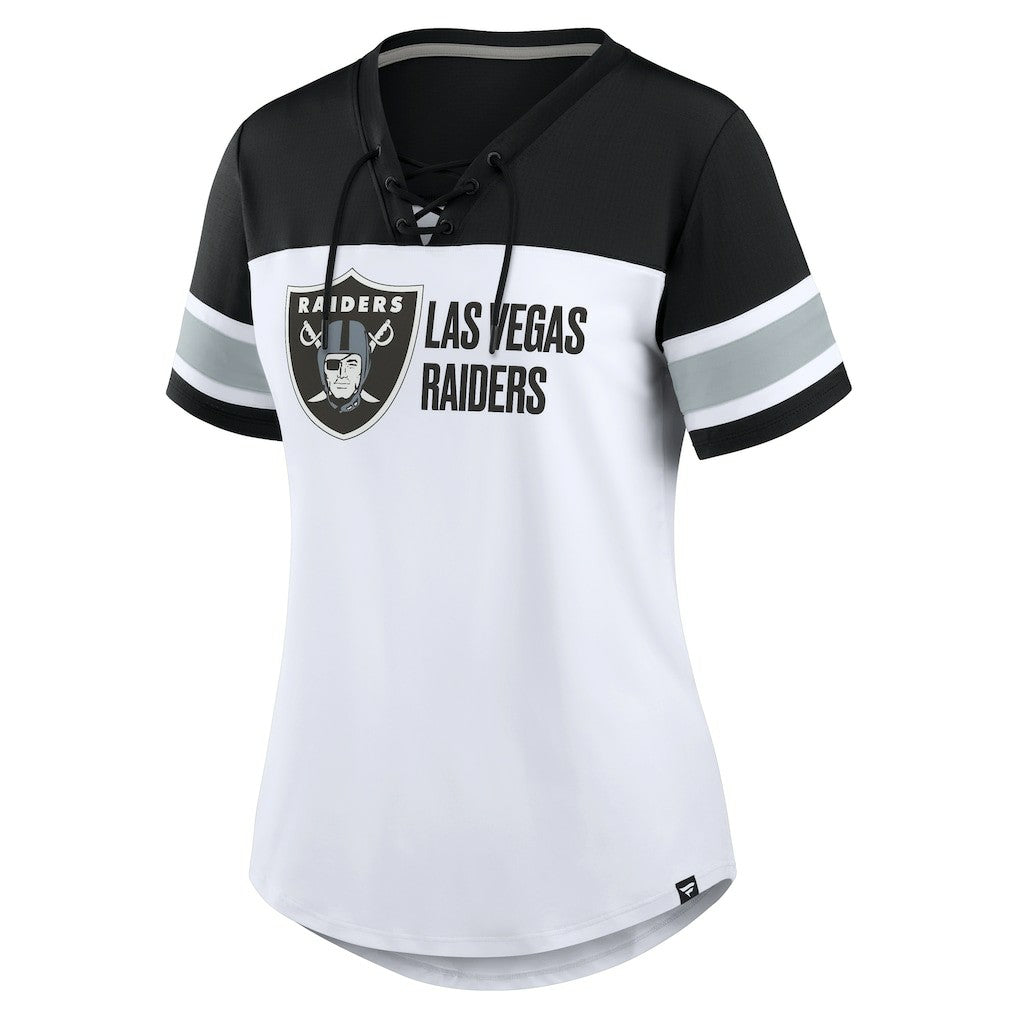 Las Vegas Raiders Women's Athena Lace-Up V-Neck T-Shirt - White/Black for sale