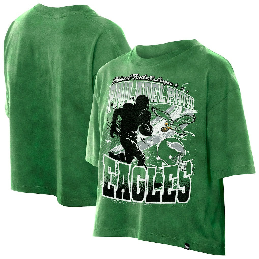 Philadelphia Eagles New Era Women's Cropped Boxy Sport Classics Mineral Wash T-Shirt - Kelly Green on sale