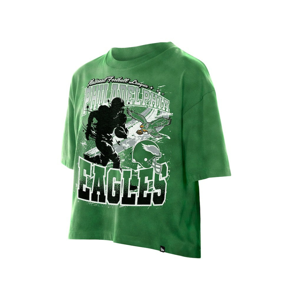 Philadelphia Eagles New Era Women's Cropped Boxy Sport Classics Mineral Wash T-Shirt - Kelly Green on sale