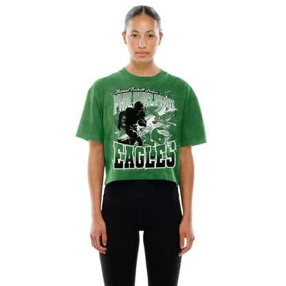 Philadelphia Eagles New Era Women's Cropped Boxy Sport Classics Mineral Wash T-Shirt - Kelly Green on sale