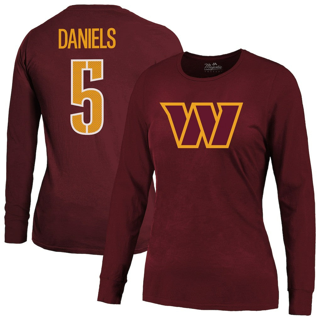 Jayden Daniels Washington Commanders Majestic Threads Women's Player Name & Number Long Sleeve T-Shirt - Burgundy discount