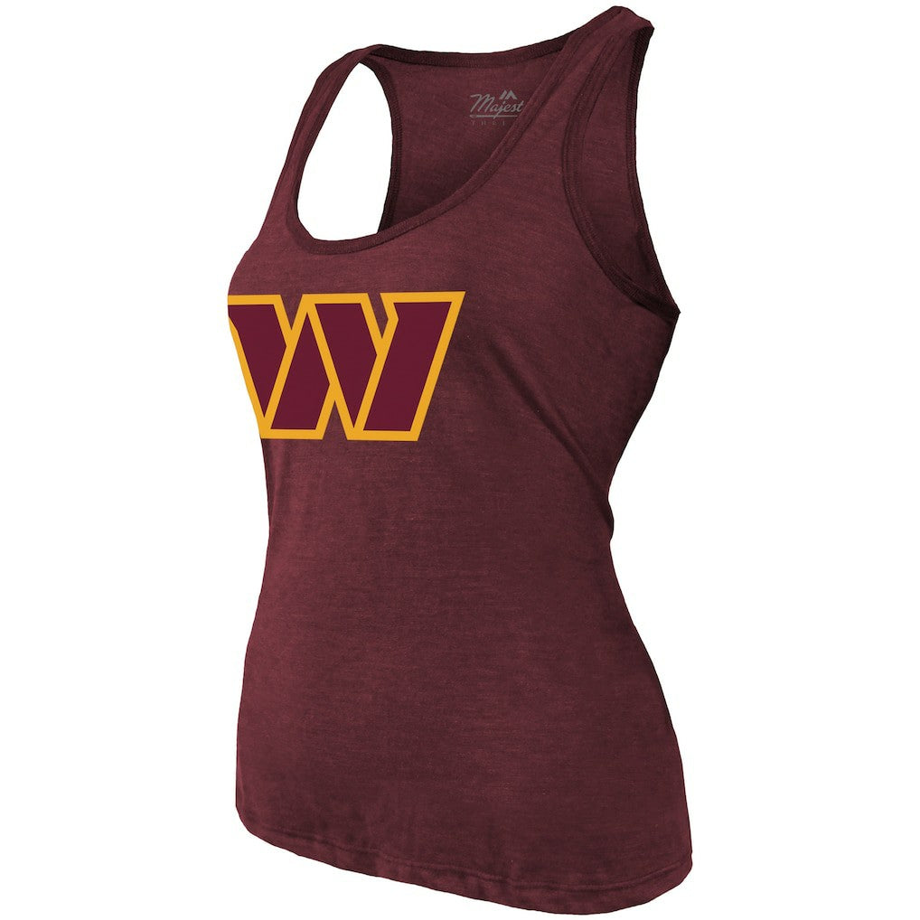 Jayden Daniels Washington Commanders Majestic Threads Women's Name & Number Tri-Blend Scoop Neck Tank Top - Burgundy discount