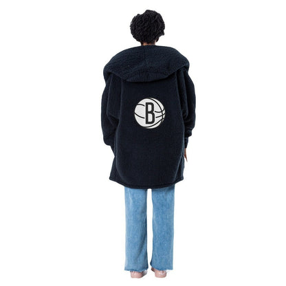 The Best Lounger in the World By Jill Martin Brooklyn Nets Unisex Black Oversized Open-Front Hoodie Sweater sale