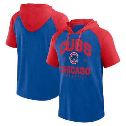 Chicago Cubs Logo Athletic Prime Raglan Short Sleeve Hoodie T-Shirt - Royal