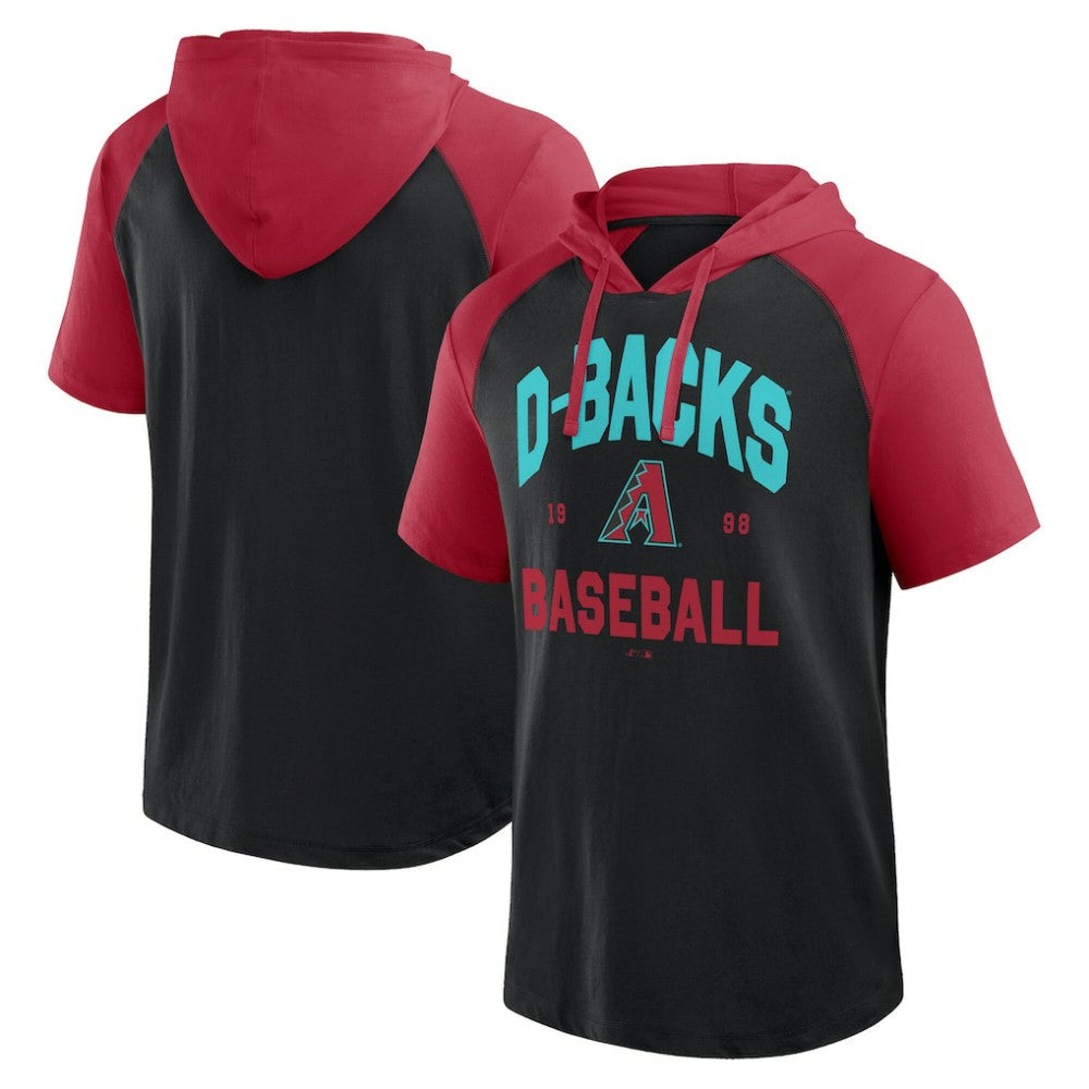 Arizona Diamondbacks Logo Athletic Prime Raglan Short Sleeve Hoodie T-Shirt - Black