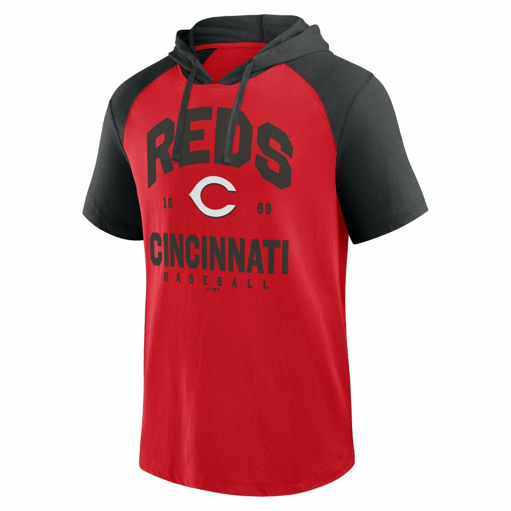 Cincinnati Reds Logo Athletic Prime Raglan Short Sleeve Hoodie T-Shirt - Red