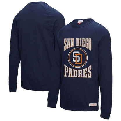 San Diego Padres Arched Logo Slub Long Sleeve T-Shirt - Navy | Mitchell & Ness