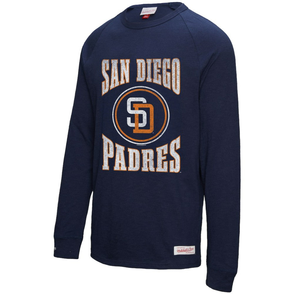 San Diego Padres Arched Logo Slub Long Sleeve T-Shirt - Navy | Mitchell & Ness