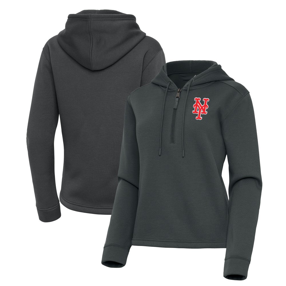 New York Mets Antigua Women's Contemporary Quarter-Zip Hoodie - Pewter