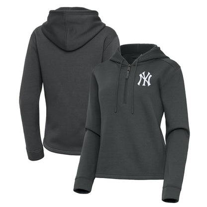 New York Yankees Antigua Women's Contemporary Quarter-Zip Hoodie - Pewter