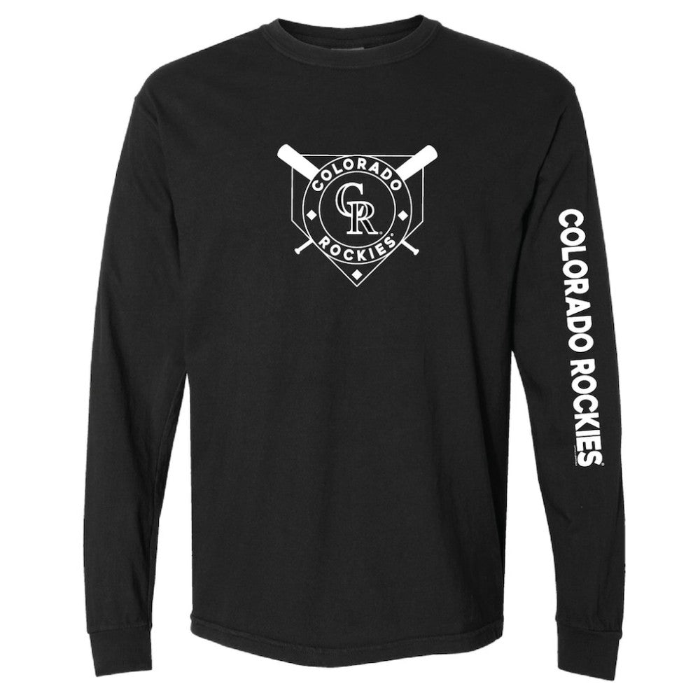 Colorado Rockies Soft as a Grape Women's Pigment Dye Long Sleeve T-Shirt - Black