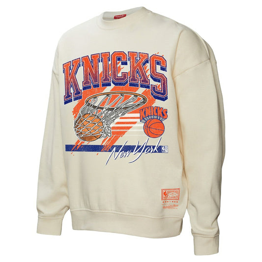 New York Knicks Women's Brush Bucket Pullover Sweatshirt - Cream | Mitchell & Ness on sale