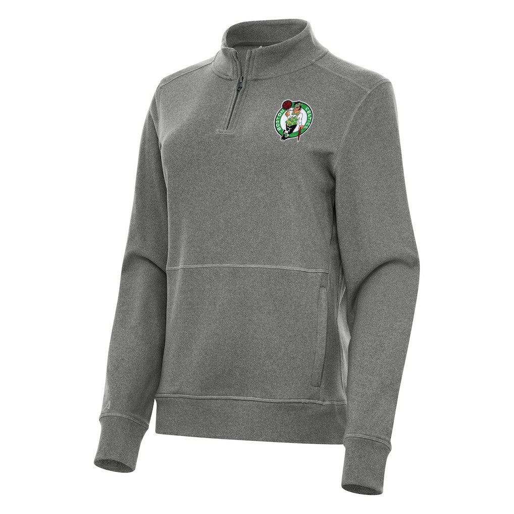 Boston Celtics Antigua Women's Crush Quarter-Zip Fleece Sweatshirt - Heather Black for sale