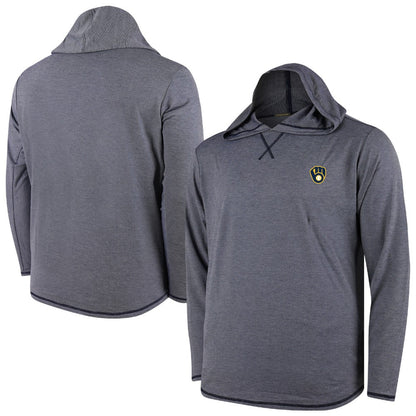 Milwaukee Brewers Butter Stripe Tri-Blend Long Sleeve Hoodie T-Shirt - Navy