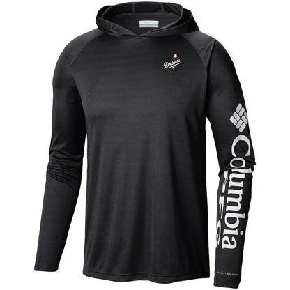 Los Angeles Dodgers Omni-Wick Terminal Tackle Raglan Long Sleeve Hoodie T-Shirt - Black | Columbia