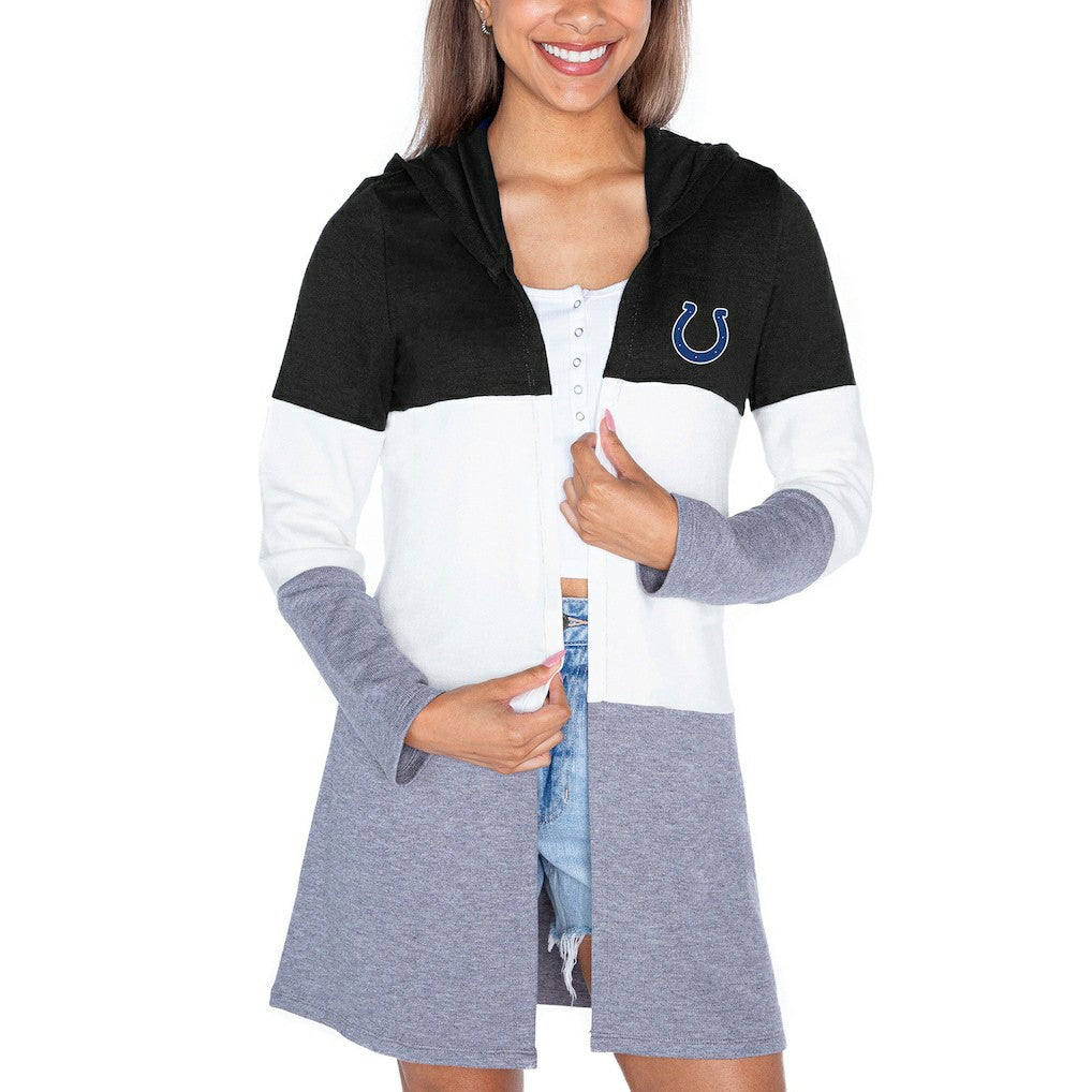 Indianapolis Colts Gameday Couture Women's Tri-Blend Color Block Lightweight Cardigan Hoodie - Black sale