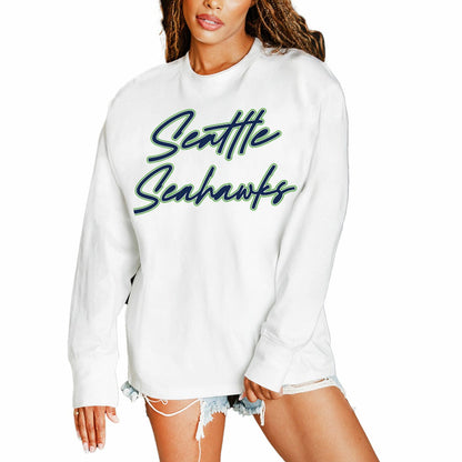 Seattle Seahawks Gameday Couture Women's Classic Comeback Oversized Long Sleeve T-Shirt - White discount