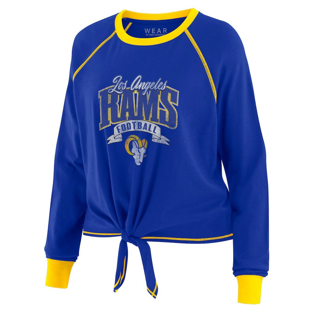 Los Angeles Rams WEAR by Erin Andrews Women's Plus Size Tie-Front Long Sleeve Top - Royal/Gold on sale