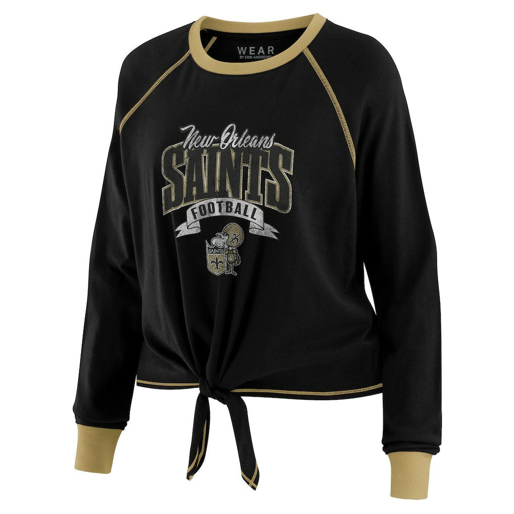 New Orleans Saints WEAR by Erin Andrews Women's Plus Size Tie-Front Long Sleeve Top - Black/Gold discount