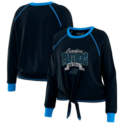 Carolina Panthers WEAR by Erin Andrews Women's Plus Size Tie-Front Long Sleeve Top - Black/Blue outlet