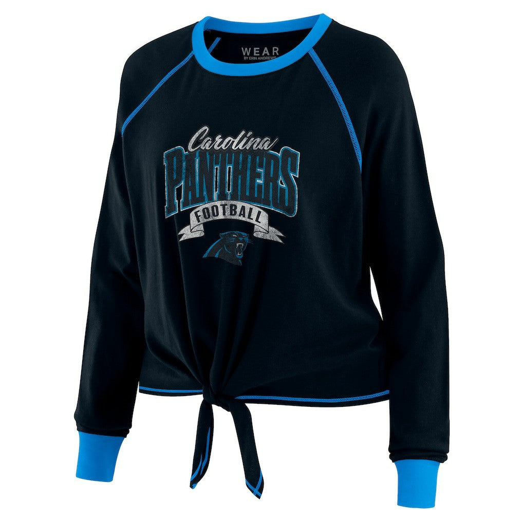 Carolina Panthers WEAR by Erin Andrews Women's Plus Size Tie-Front Long Sleeve Top - Black/Blue outlet