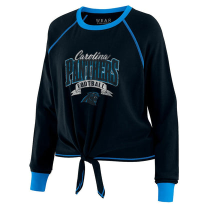 Carolina Panthers WEAR by Erin Andrews Women's Plus Size Tie-Front Long Sleeve Top - Black/Blue outlet