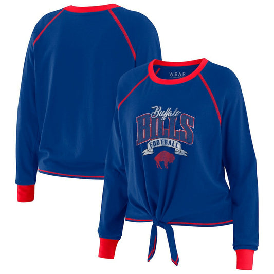 Buffalo Bills WEAR by Erin Andrews Women's Plus Size Tie-Front Long Sleeve Top - Royal/Red for sale