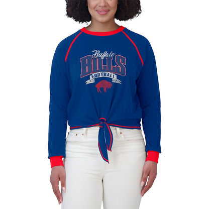 Buffalo Bills WEAR by Erin Andrews Women's Plus Size Tie-Front Long Sleeve Top - Royal/Red for sale