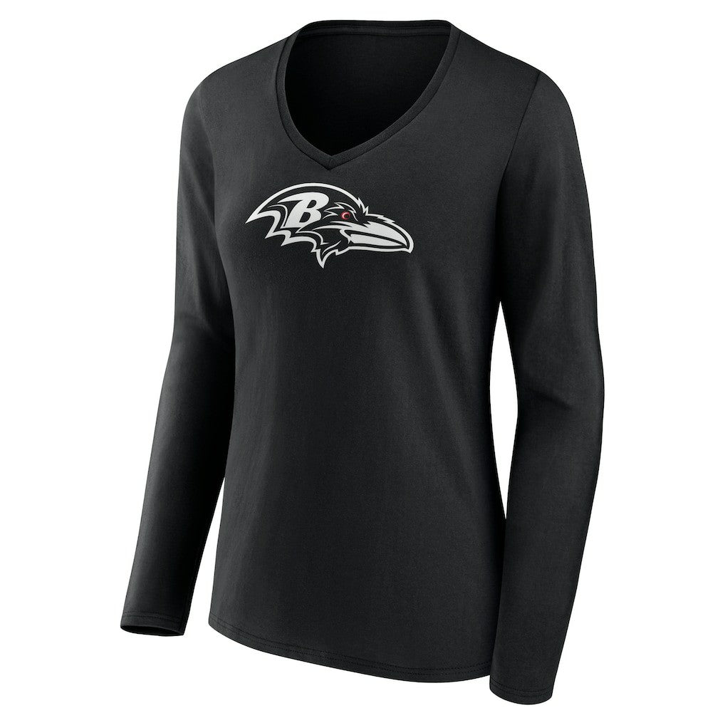 Baltimore Ravens Women's Personalized Name & Number Monochrome Long Sleeve V-Neck T-Shirt - Black on sale