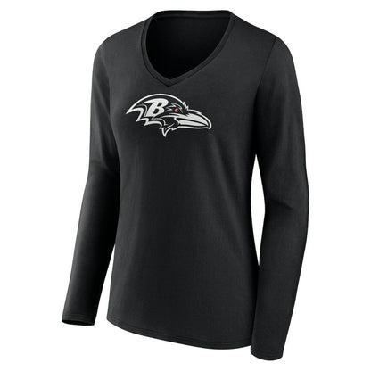 Baltimore Ravens Women's Personalized Name & Number Monochrome Long Sleeve V-Neck T-Shirt - Black on sale