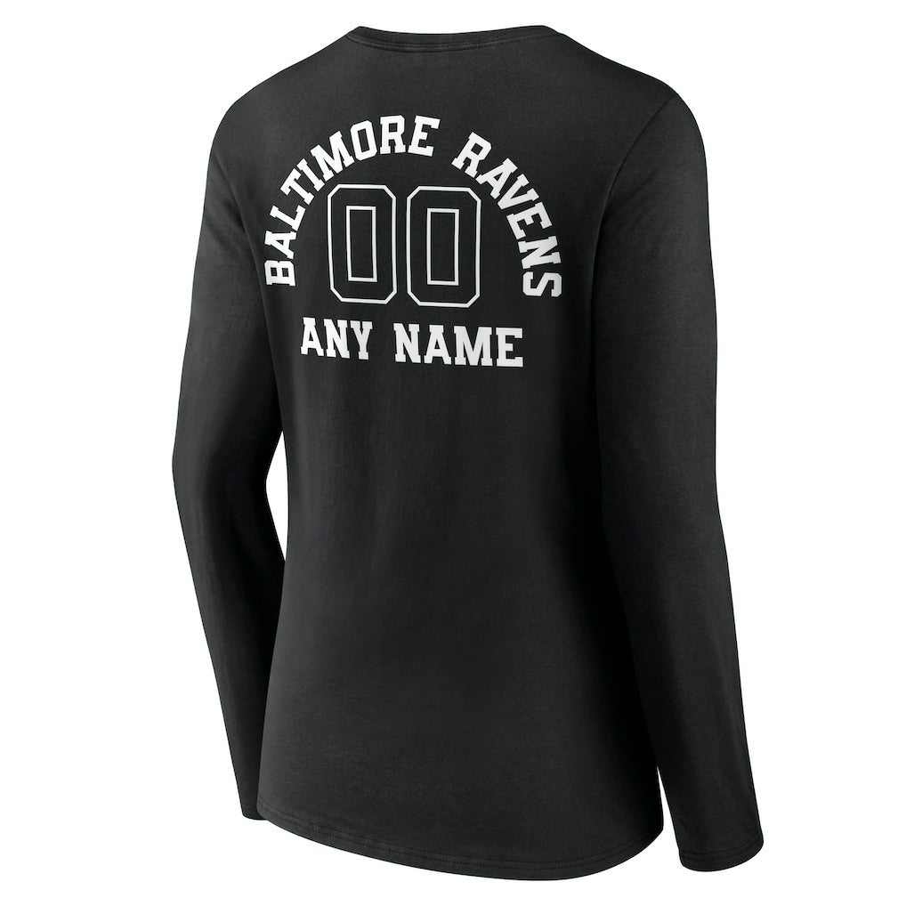 Baltimore Ravens Women's Personalized Name & Number Monochrome Long Sleeve V-Neck T-Shirt - Black on sale