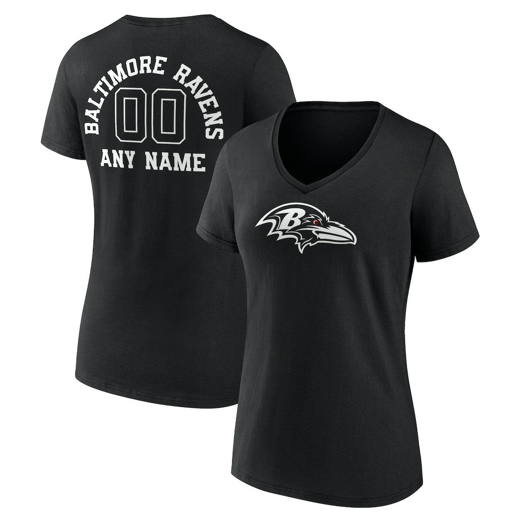Baltimore Ravens Women's Personalized Name & Number Monochrome V-Neck T-Shirt - Black on sale